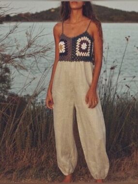 ZARA linen crochet jumpsuit romper size large